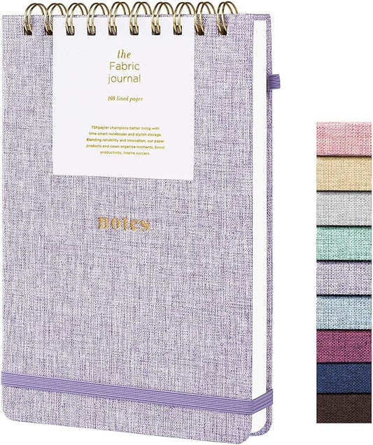 A5 Lined Journal Notebook – Hardcover Fabric Cover 160 Pages 100 GSM Thick Paper With Elastic Band & Pen Holder College Ruled Writing Notebooks for Work School Travel (1pack-Violet-style C)