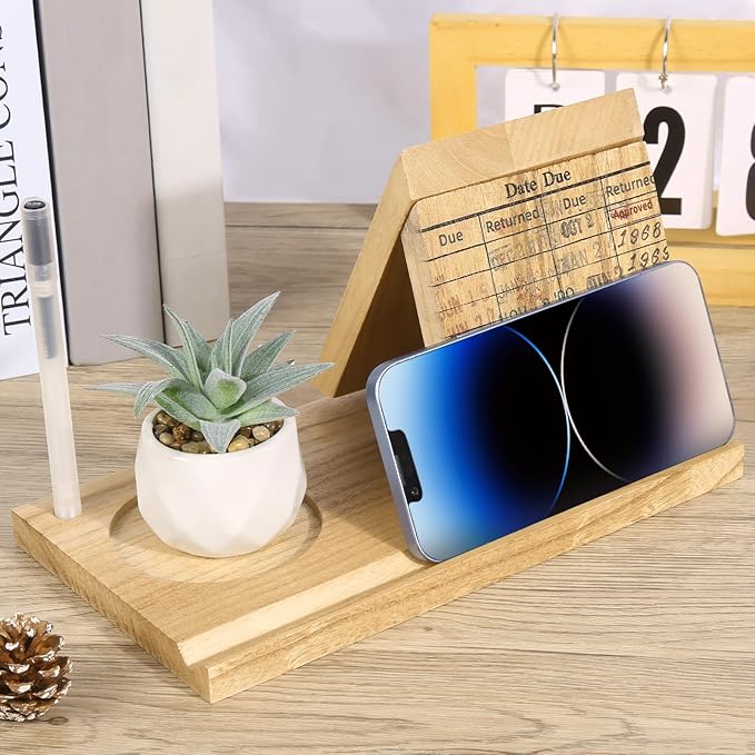 Wooden Triangle Book Stand with Drink Holder, Library Card Design Book Holder Page Rest, Night Stand Book Holder with Pen Slot, Gift for Book Lovers, Readers, Librarians, Writers