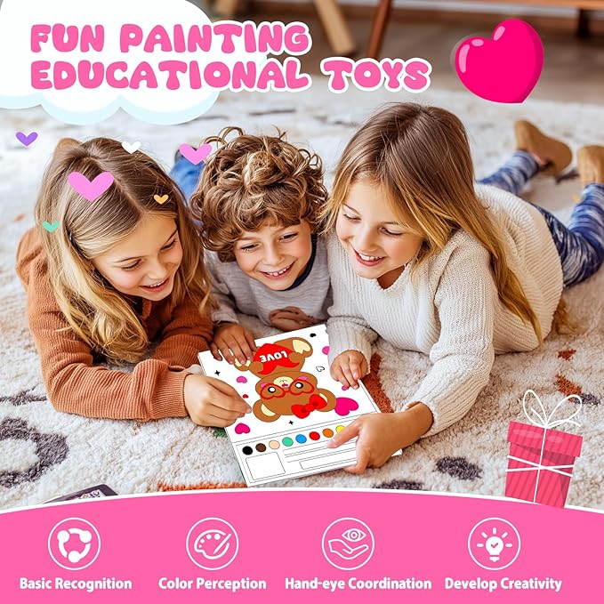 AGGKKY Valentines Paint with Water Coloring Books for Kids Toddlers Mess Free Watercolor Painting Sets Valentines Arts and Crafts for Kids 3+ Travel Activities Birthday Stocking Stuffers Toy Gift