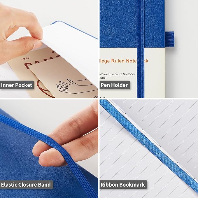 Heture Hardcover Notebooks, A5 Lined Journals Notebook for Writing 160 Pages, 8.2 x 5.5 inch, Classic Ruled Notebooks for College/Work/Travel (Lined-3 Pack, Blue)