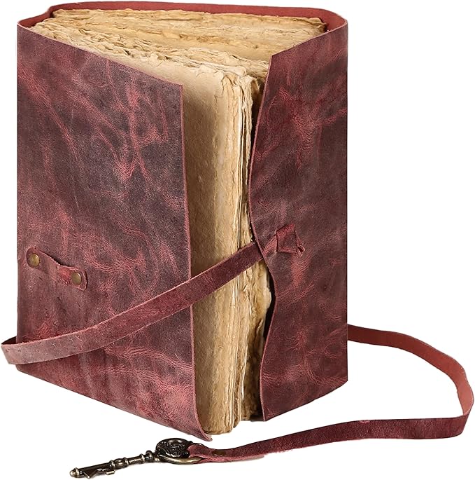Leather Journal with Deckle Edge Paper 8x6 inch and Vintage Key | Handmade Writing Notebook Diary | Bound Daily Notepad for Men & Women Medium, Sketch/Writing pad for Artists