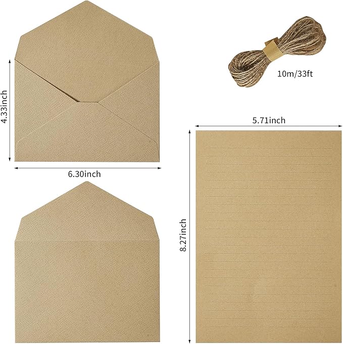 Tuhangcc Stationery Writing Paper and Envelopes Set with Jute Rope 4 X 6 for Writing Letter, (20 Best Paper with 10 Heavyweight envelopes),by Better Gift Office Products(Red)