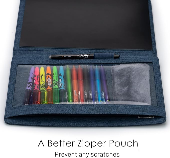 Folio Cover Compatible with Rocketbook Fusion, Panda, Everlast, Waterproof Fabric, Multi Organizer with Pen Loop, Zipper Pocket, Business Card Holder, fits A4 Size Notebook, Blue