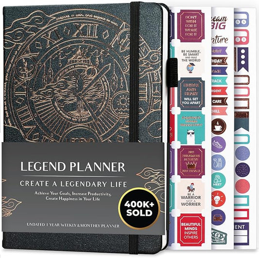 Legend Planner – Undated Weekly & Monthly Life Planner to Hit Your Goals & Live Happier, Organizer Notebook & Productivity Journal, A5 (Mystic Gray, Gold)