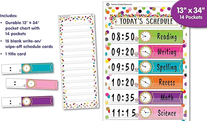 Teacher Created Resources Confetti 14 Pocket Daily Schedule Pocket Chart (13" x 34")