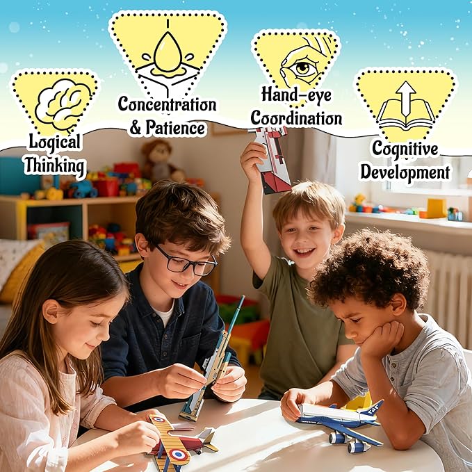 2 Themes in 1, 3D Paper Building Model, DIY Origami Kit for Kids Ages 8-12, Includes 16 Pre-cut, Easy-to-Assemble Aircraft & Weapon 3D Paper Building Models, Airplane Origami Kit for Kids Ages 8-12