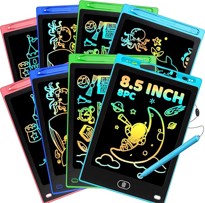 8 Pack LCD Writing Tablet for Kid, 8.5 Inch Doodle Writing Board Drawing Pad, Airplane Travel Activities Quiet Calm Down Classroom Learning Toy for Boy Girl Age 3 4 5 6 7 8 Easter Basket Stuffer