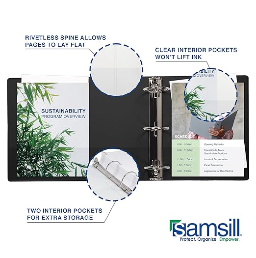 Samsill 2 Inch 3 Ring Binders, Economy Round Ring, Clear View Cover, 425 Sheet Capacity - for School, Home, Office - Black, 4 Pack