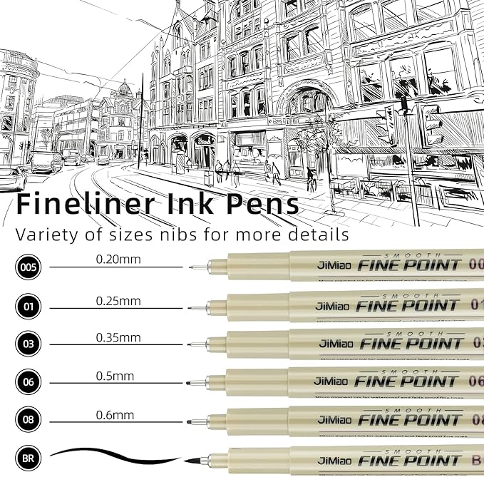Qionew Micro Fineliner Pens, 6 Pack, Black Fineliners, Multiliner Pen Fine Line Waterproof Ink Set, Study Supplies, artist illustrations, sketches, Bible diaries, Black Art Pens