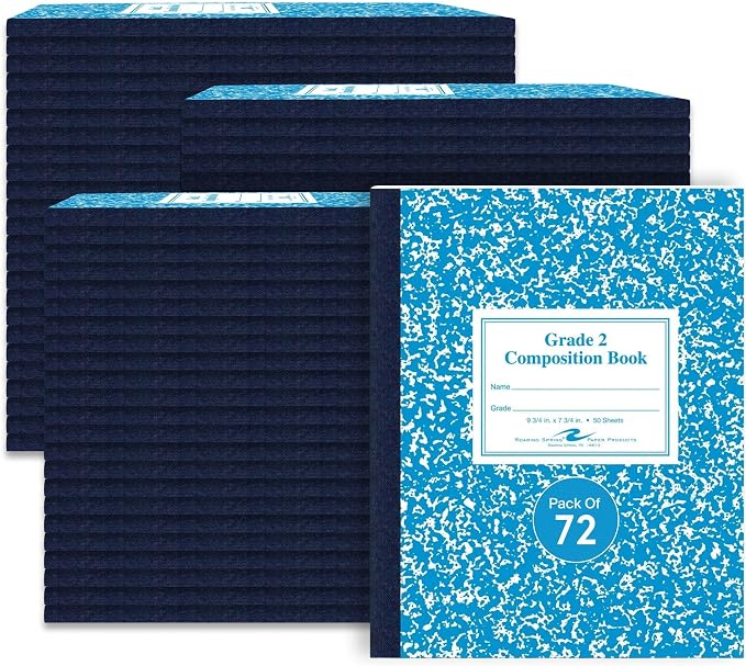 ROARING SPRING Primary Composition Book, Handwriting Notebook for Kids (K - 2nd Grade), Grade 2 Ruled, 3/4" Skip-Line Manuscript Paper, Flexible Cover, 9.75" x 7.5", 50 Sheets/100 Pages, 72 Pack