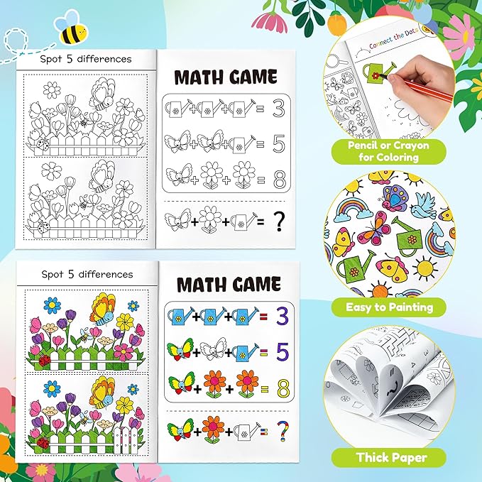 JAPBOR Spring Butterfly Activity Coloring Books - Mini Springtime Activities Color Book Bulk for Kids Party Favors, Butterflies Flowers Small Colour Pages for Easter Gifts Class Drawing Painting Games