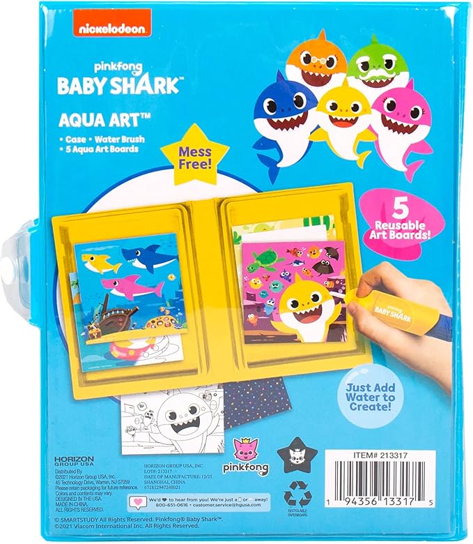 Horizon Group USA Baby Shark Aqua Art - Baby Shark Water Coloring Pads - Includes Magic Refillable Water Brush for Mess-Free Art Painting for Toddlers - Great for 3 Year Olds
