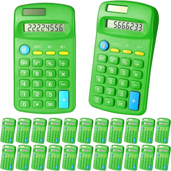 Copkim 24 Pack Student Mini Calculator for Classroom, 8-Digit Display Dual Powered Handheld Math Tools for Teachers, School Supplies and Classroom Rewards, Compact Design(Green)
