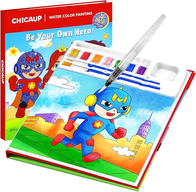 Water Color Painting Set for Kids, Mess Free Watercolor Coloring Books, Arts and Crafts for Boy Ages 3-5 4-8, Travel-Friendly Drawing Kit Gifts for Birthday Christmas