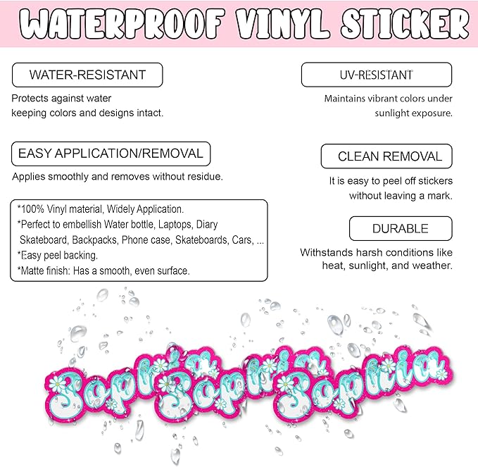 Custom Daisy Name Sticker Personalized Text Flower Floral Ice Cream Drip Aesthetic Decal Waterproof Die Cut Vinyl DTF Decal Unisex Gift for Laptop Helmet Car Cup Phone Tablet for Male Female