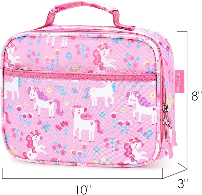mibasies Kids Lunch Box for Girls Toddler, Insulated and Reusable Lunch Bag for School, Flower Unicorn