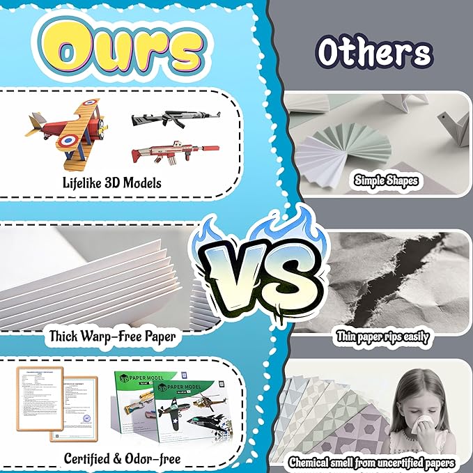 2 Themes in 1, 3D Paper Building Model, DIY Origami Kit for Kids Ages 8-12, Includes 16 Pre-cut, Easy-to-Assemble Aircraft & Weapon 3D Paper Building Models, Airplane Origami Kit for Kids Ages 8-12