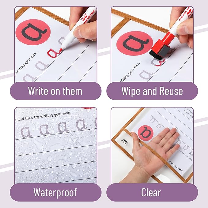 Mr. Pen- Reusable Dry Erase Pocket Sleeves, 10" x 14", 6 Pack, Multicolored Border, Clear Plastic Paper Sleeves, Ticket Holders, Clear Plastic Sheet Protectors, Teacher, School, Classroom Supplies