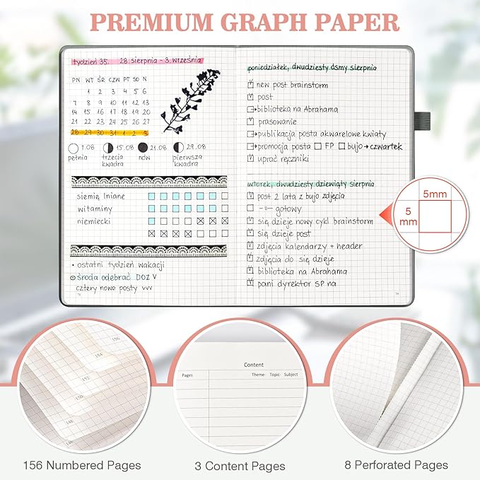 Graph Paper Notebook 3 Pack, A5 Grid Notebook Journal with Index Pages, Graph Notebook with 120gsm Paper, Leather Journal for Writing, Grid Paper Notebook for Work, School Supplies, Math,5.75" x 8.38"