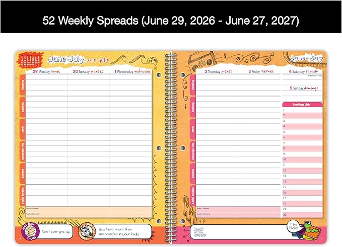 Dated Elementary Student Planner 2026-2027 Academic School Year, Large (8.5" by 11") Matrix Style Datebook with Create Cover