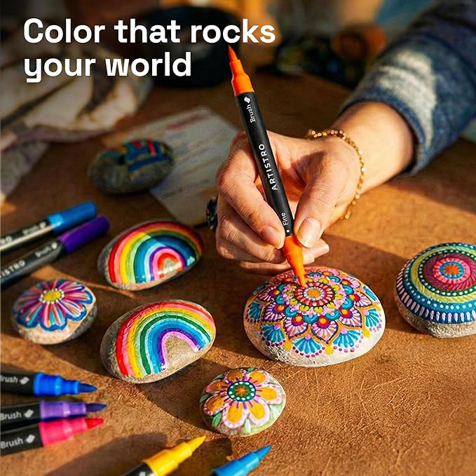 ARTISTRO 24 Rock Acrylic Paint Markers - Rock Painting Kit for Kids and Adults - Art & Craft Supplies - Paint Pens for River, Flat and Smooth Stones - Paint for Ceramic, Mugs and Pottery