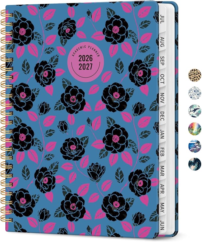 Planner 2026–2027, Weekly & Monthly Academic Organizer for School Year, Jul 2026–Jun 2027, Hardcover Planner with Tabs, Back to School Essential, 6.3" x 8.5", Midnight Roses