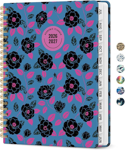 Planner 2026–2027, Weekly & Monthly Academic Organizer for School Year, Jul 2026–Jun 2027, Hardcover Planner with Tabs, Back to School Essential, 6.3" x 8.5", Midnight Roses