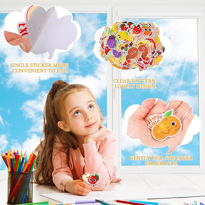 Jetec 300 Pcs Scratch and Sniff Sticker for Kids Smelly Scented Motivational Reward Stickers Teacher Incentive Positive Decal for Student Classroom Chart School Supplies(Fruity)