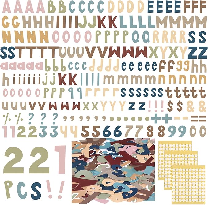 221 Pcs Boho Bulletin Board Letters, Square Font Alphabet Number Punctuation Symbol Combo Letter Cutouts, Boho Classroom Decor for School Classroom Chalkboard Poster Bulletin Board Wall