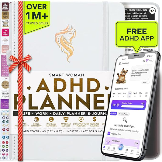 ADHD - A Self Care Personal Gratitude Journal to Increase Productivity and Success in Life & Work, Weekly & Monthly Undated Planner for Women and Men, Vision Board & Organizer + Stickers