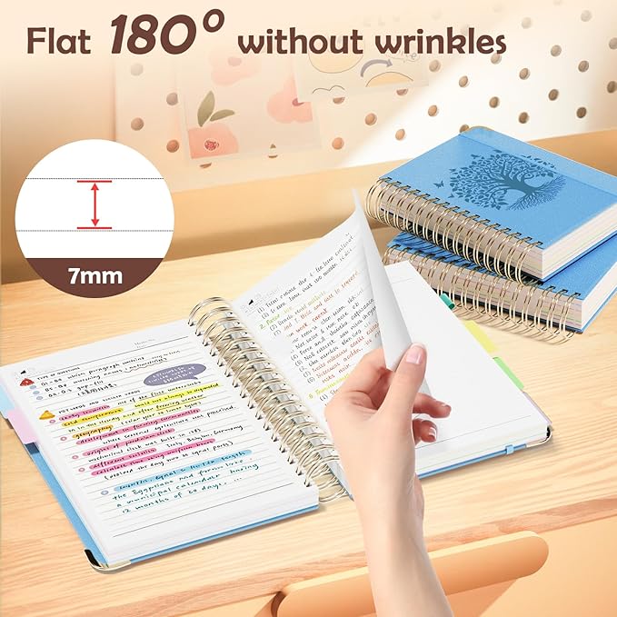 QIYVLOS Hardcover Spiral Notebook, B5 Journal with Removable Dividers Tabs, 5 Subject Notebook College Ruled, 320 Pages 8"x10" Leather Notebooks for Work School Study, Lined Journal for Women, Blue