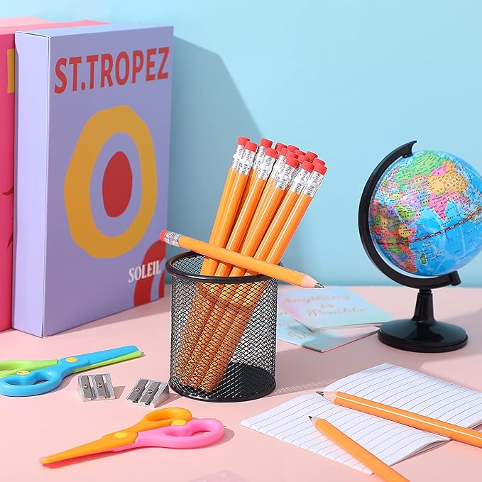 Fainne 48 Pcs Fat Pencils Jumbo Big Thick Large Pencils and 3 Pieces Sharpeners for Kids Beginners Preschoolers Kindergarten School Office Supplies(Orange+Silver,Round)