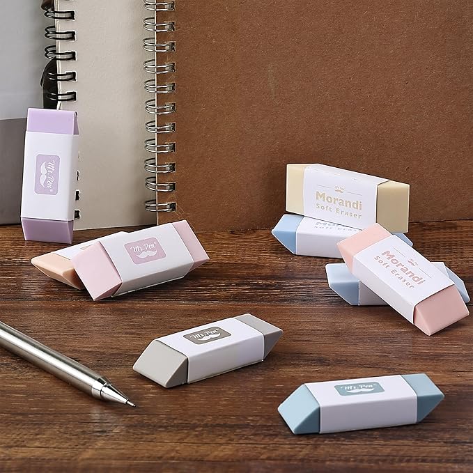 Mr. Pen- Pencil Erasers, 10 Pack, Morandi Colors, Soft Rubber Pencil Erasers for School, Office, Art Sketching, Homework, Exams, Clean Smudge-Free Correction