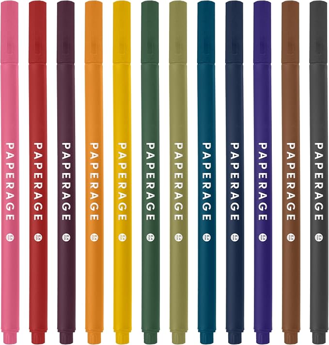PAPERAGE Felt Tip Fine Point Pens (0.4mm), 12 Pack, Pens For Journaling, Notebooks, Planners, Calendars & Drawing, Great for School, Office, & Home (Earth Tone)