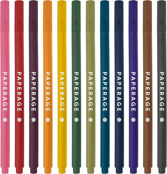 PAPERAGE Felt Tip Fine Point Pens (0.4mm), 12 Pack, Pens For Journaling, Notebooks, Planners, Calendars & Drawing, Great for School, Office, & Home (Earth Tone)