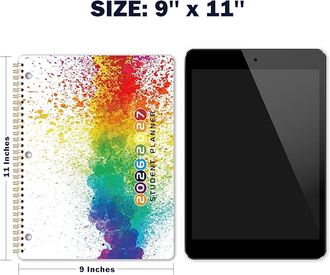 Student Planner 2026-2027 - Academic Planner from July 2026 - June 2027, Weekly & Monthly for Students 11"x 8.3", Flexible Cover, Strong Golden Binding, Printed Tabs, with Stickers
