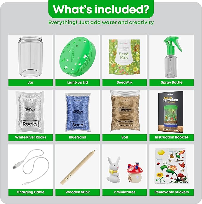 Dan&Darci Light-Up Terrarium Kit for Kids - STEM Science Kit - Educational DIY Toy for Boys & Girls - Birthday Gift - Craft Project Idea for Ages 6 7 8 9 10 11 12 Year Old - Craft for Boys