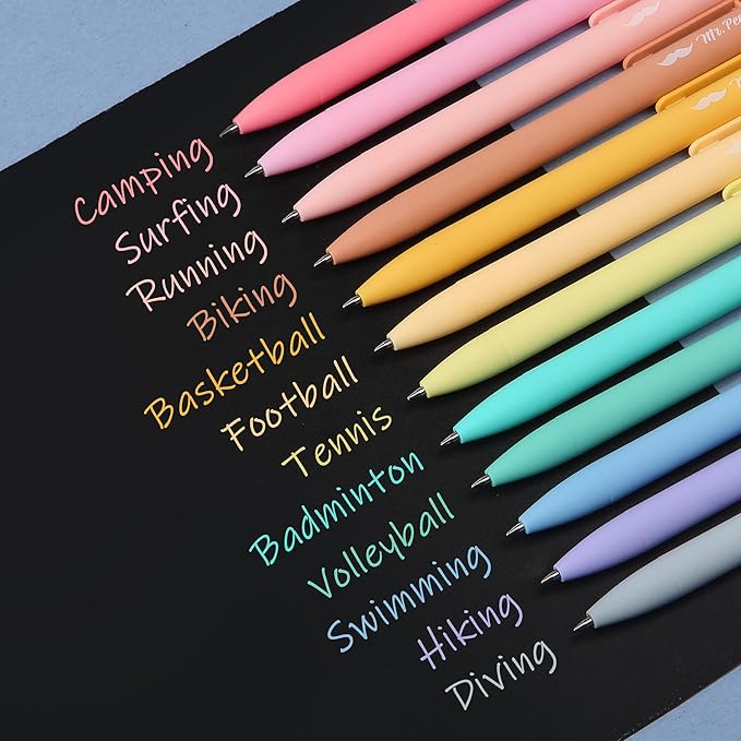 Mr. Pen- Retractable Gel Pens, 12 Pack, Assorted Colors Ink, Fine Point 0.7mm, Fast Dry, Smooth Writing, Cute Pens for Drawing, Writing Planner and School Supplies