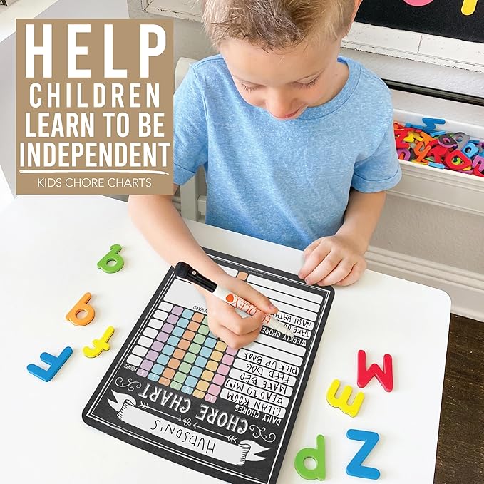 Hadley Designs Magnetic Chore Chart for Kids Multiple Kids – Dry Erase Chores Chart for Adults and Teens, Responsibility Task List for Family, Fridge Task Board Tracker at Home, Chalkboard Chore Board