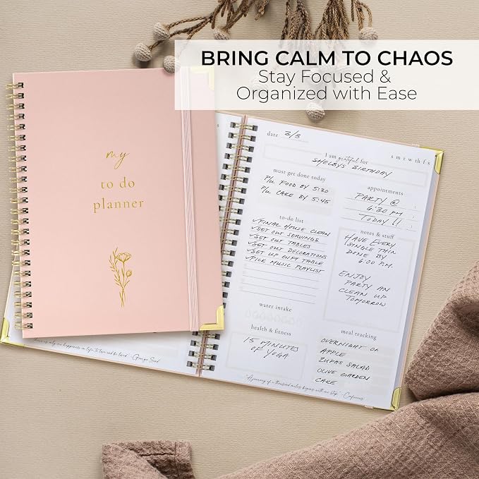 Beautiful To Do List Notebook - Aesthetic Daily Planner to Easily Organize Your Tasks And Boost Productivity - Stylish Undated ADHD Planner Gift and The Perfect School or Office Supplies For Women