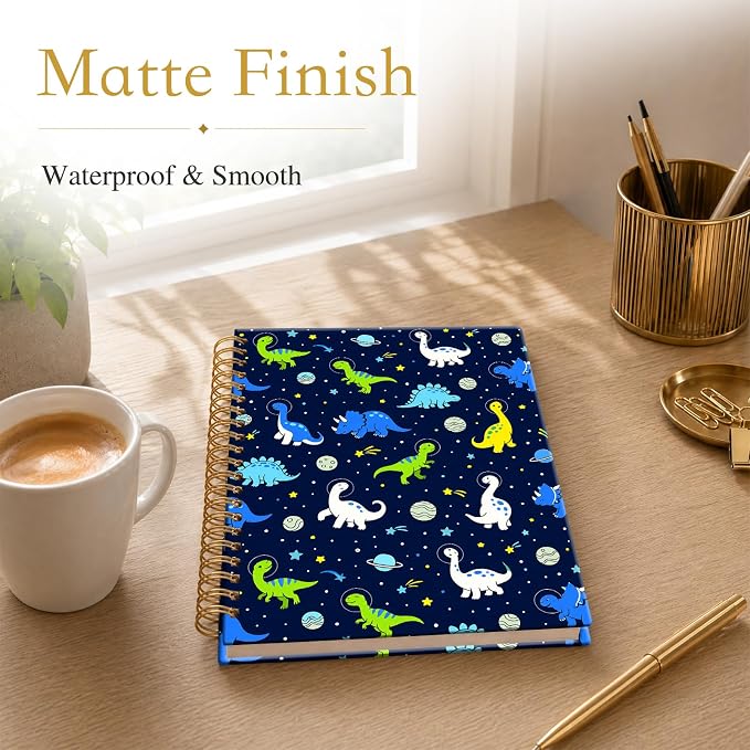 ATJFKIXL Cute Spiral Journal Notebook, A5 120 Page College Ruled Wirebound Notebook, Soft Cover for Students Office Notes and Planning - Dinosaur Planet