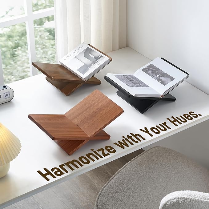 Solid Wooden Book Stand for Desktop Display & Reading –15.7" x 9.4" x 5.7” Extra Large Wood Open Book Holder for Cookbook, Bible, Recipe, Textbook, Magazine (African Sapele)