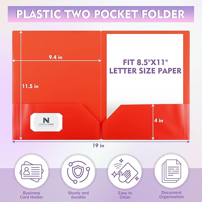 pmybupo 25 Pack Red 2 Pocket Folders Heavy-Duty Plastic Folders with Pockets,8.5x11 Document Folders for School and Office