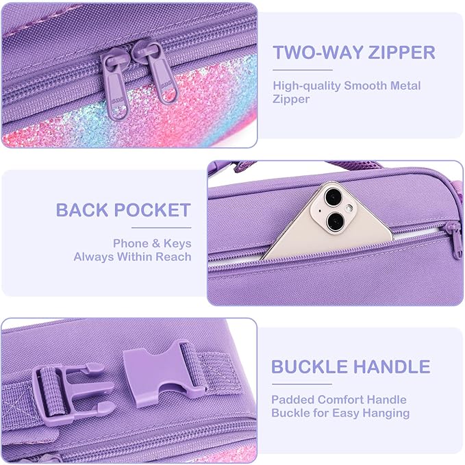 FlowFly Kids Lunch box Insulated Soft Bag Mini Cooler Back to School Thermal Meal Tote Kit for Girls, Boys,Purple#Glitter