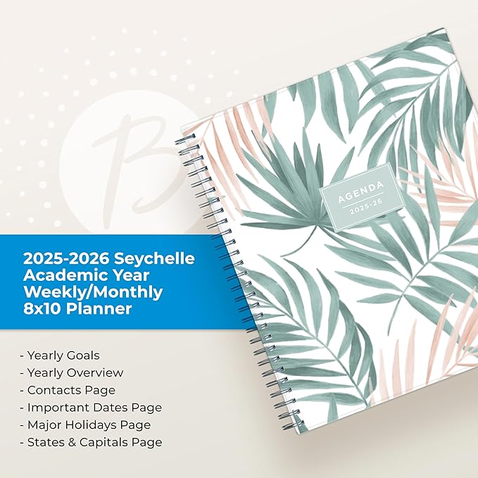 Blue Sky Weekly and Monthly Academic Year Planner Calendar, July - June, Flexible Cover, Wirebound, Laminated Tabs, Seychelle (Seychelle- 2025/2026, 8" x 10.875")