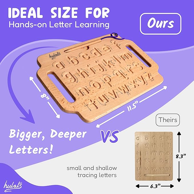 Hulats Learn to Write: Portable Wooden Alphabet Letter Tracing Sensory Pad Board - Toddler Writing Practice for Kids Age 3-5, Montessori Toys for 3+ Year Old, Letter Tracing for Kids 3-5 Writing Tools