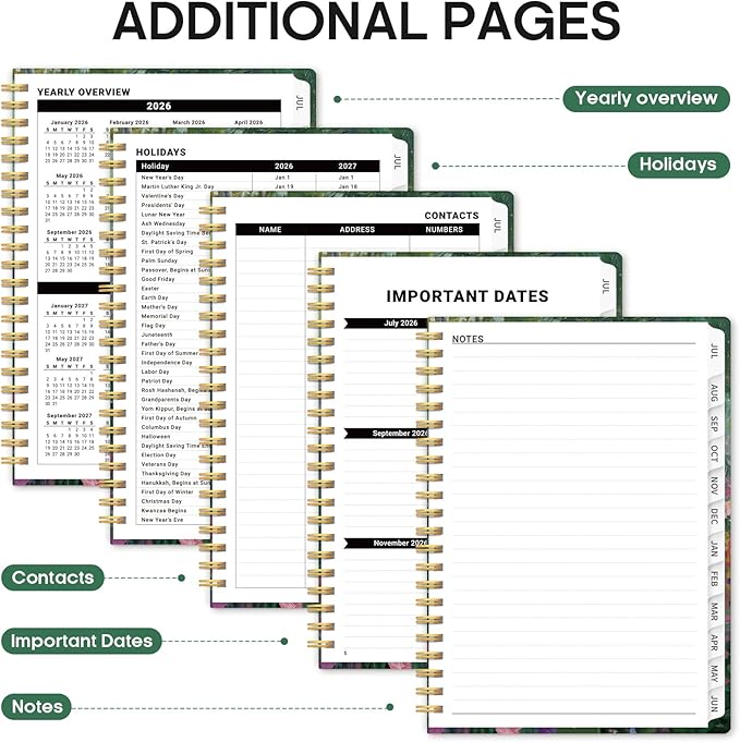 Planner 2026–2027, Academic Monthly Weekly Spiral Calendar, July 2026 – June 2027, Hardcover Agenda Notebook with Tabs, 6.3" x 8.5", Perfect for Students, Teachers, School & Daily Planning - Midnight Garden