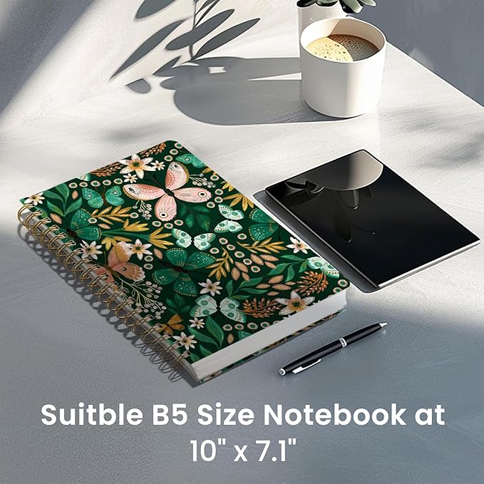 Taja Lined Spiral Notebook Journal for Work, 300 Pages Thick B5 (7.1"x10") College Ruled Journal for Women & Writing, Hardcover Notebook for Note Taking, Perfect for Office Home School, Butterfly