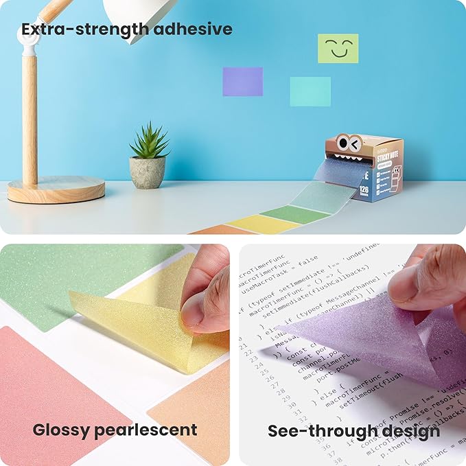 Pull-Out Sticky Notes, Transparent Full-Back Adhesive to-Do List with Dispenser, 126 Sheets for Home, Office & School