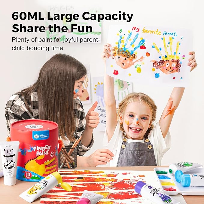 Jar Melo Washable Finger Paints for Toddlers, 12 Colors Large Capacity (2.1fl oz), Non Toxic Baby Paint for Hand and Feet, Safe Art Supplies, Preschool Learning Gifts for Kids Age 2+